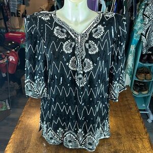 Pure silk sequence and beaded women’s top 3X‎